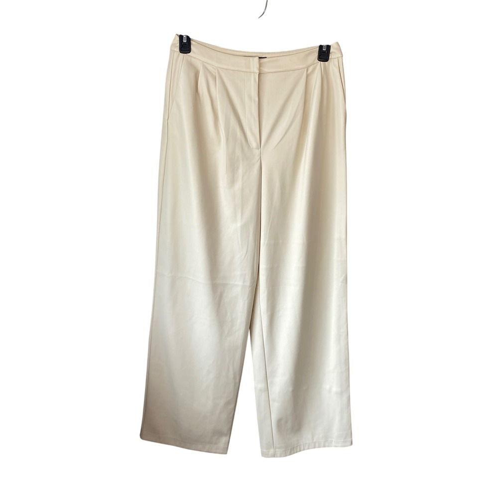 Versona Modern Faux Leather Wide Leg Pleated Trousers‎ Cream Size 12 NEW